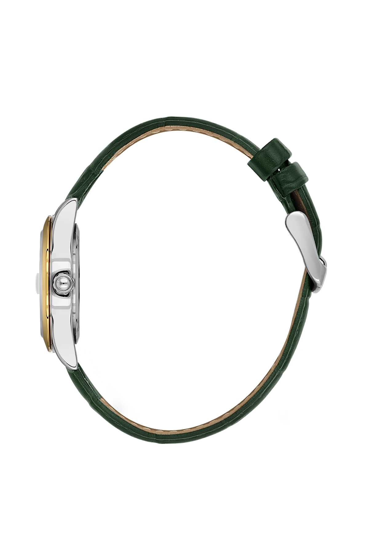 Daniel Klein Green IP Silver Gold Leather Date Watch for Women DK.6.14184-4