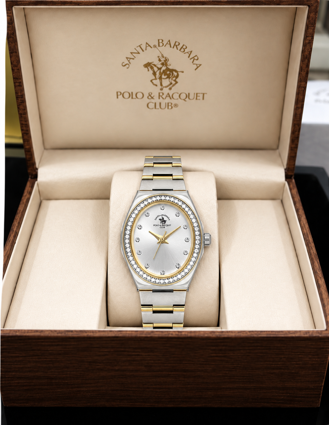Unique Ladies Silver Two-Tone Stainless Steel Analog Watch 24×31mm | Stone Dial | SB.1.10686-4