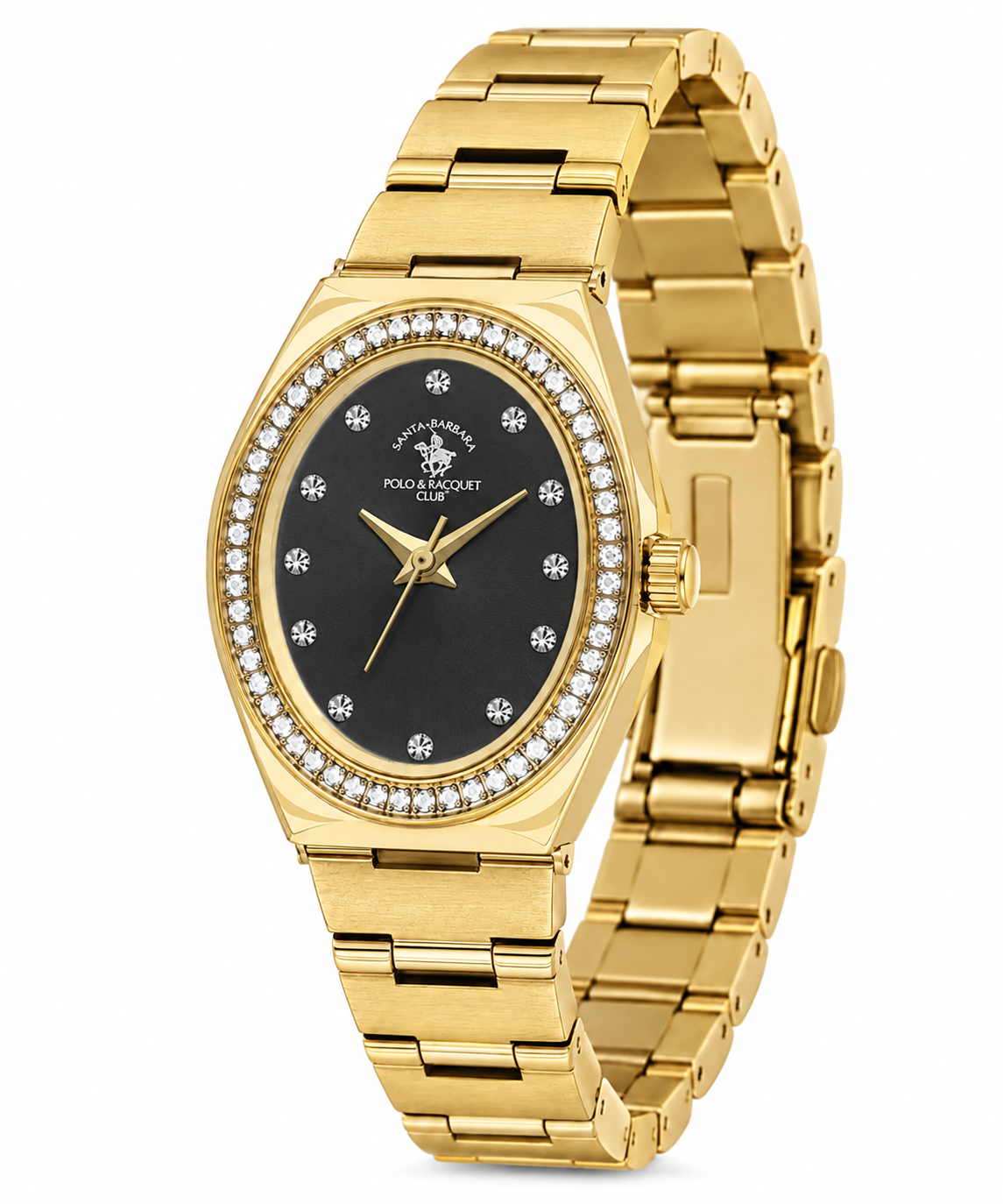 Unique Ladies Black Gold-Tone Stainless Steel Analog Watch 24×31mm | Stone Dial | SB.1.10686-7