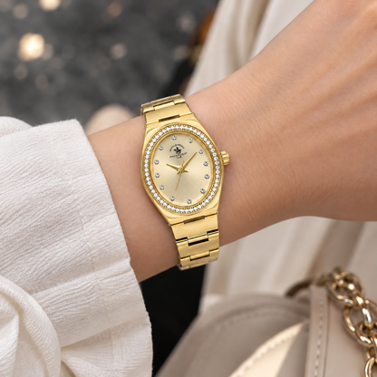 Unique Ladies Gold Gold-Tone Stainless Steel Analog Watch 24×31mm | Stone Dial | SB.1.10686-3