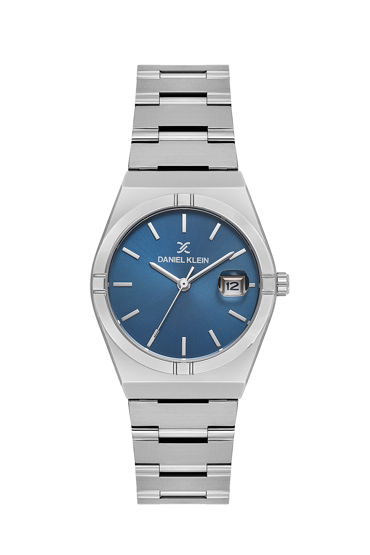 Daniel Klein Blue IP Silver Date Wrist Watch for Men DK.1.14170-2
