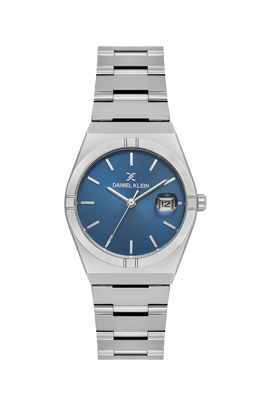 Daniel Klein Blue IP Silver Date Wrist Watch for Men DK.1.14170-2