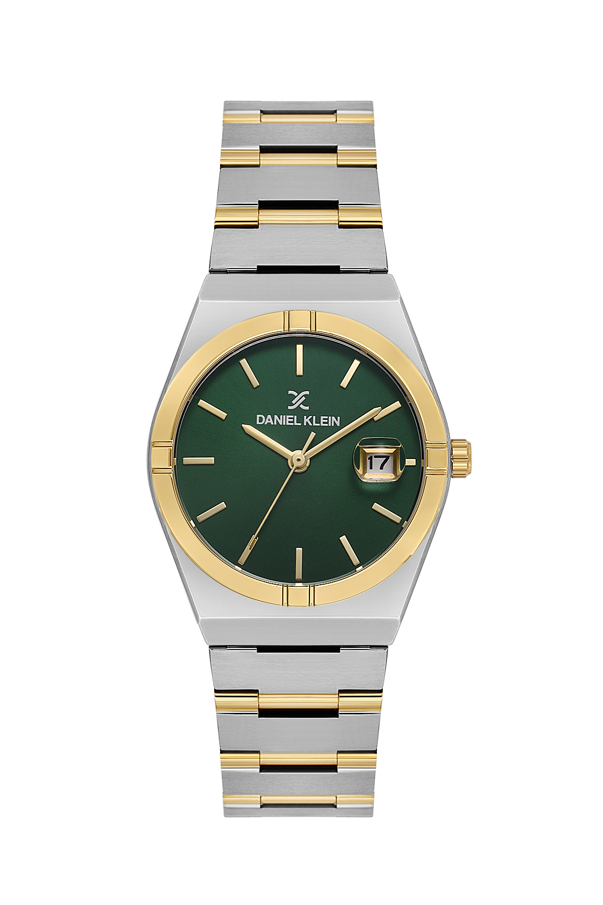 Daniel Klein Dark Green IP Silver Date Wrist Watch for Men DK.1.14170-5