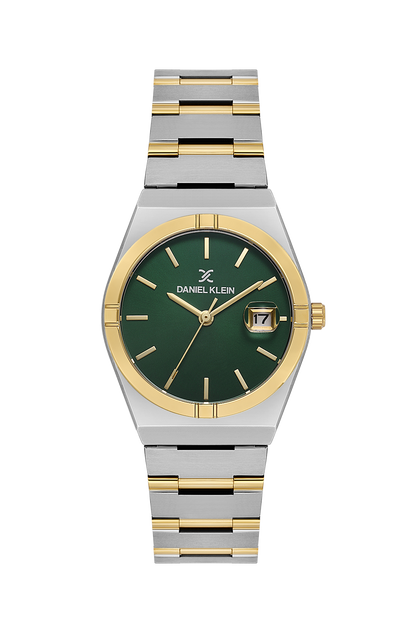 Daniel Klein Dark Green IP Silver Date Wrist Watch for Women DK.1.14170-5