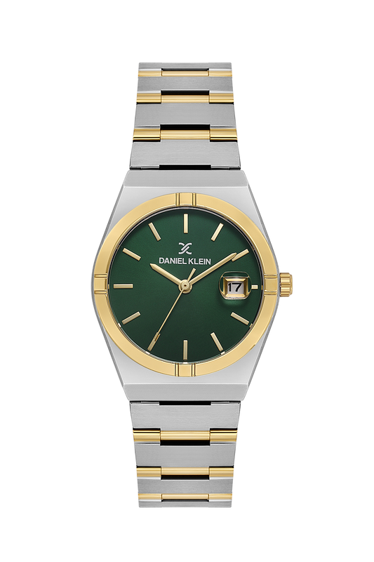 Daniel Klein Dark Green IP Silver Date Wrist Watch for Men DK.1.14170-5