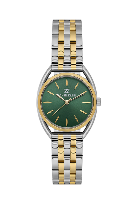 Daniel Klein Dark Green IP Silver/Gold Wrist Watch for Women DK.1.14180-5