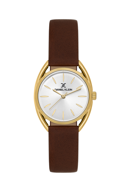 Daniel Klein Silver IP Gold Leather Wrist Watch for Women DK.1.14181-2