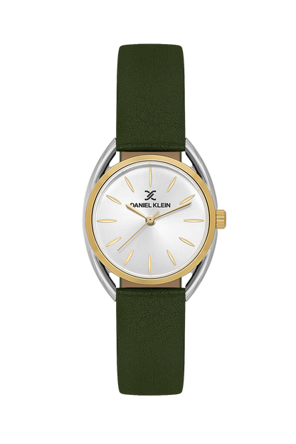 Daniel Klein Silver IP Silver/Gold Leather Wrist Watch for Women DK.1.14181-3