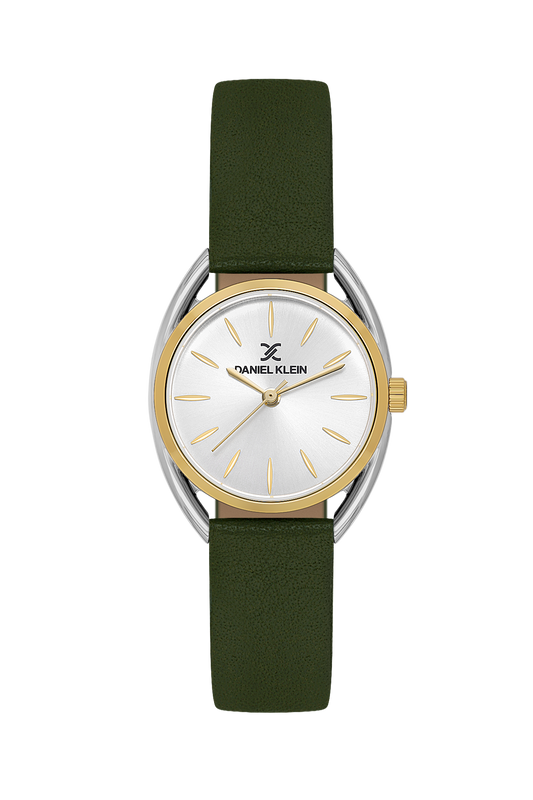 Daniel Klein Silver IP Silver/Gold Leather Wrist Watch for Women DK.1.14181-3