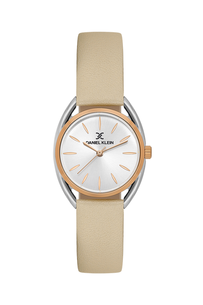 Daniel Klein Silver Pink Rosegold Leather Wrist Watch for Women DK.1.14181-4
