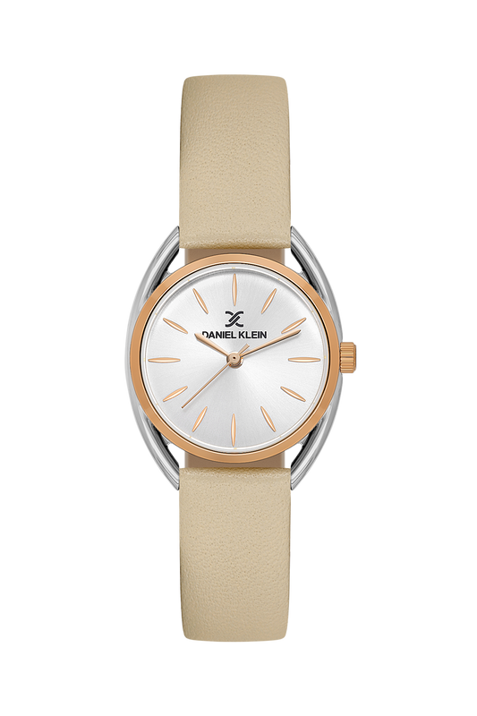 Daniel Klein Silver Pink Rosegold Leather Wrist Watch for Women DK.1.14181-4
