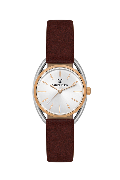 Daniel Klein Silver Pink Rosegold Leather Wrist Watch for Women DK.1.14181-5