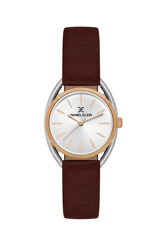 Daniel Klein Silver Pink Rosegold Leather Wrist Watch for Women DK.1.14181-5