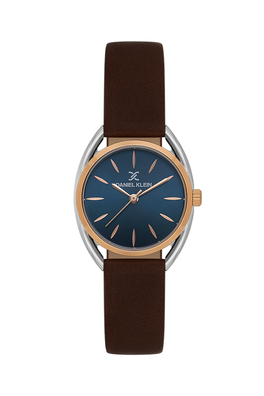 Daniel Klein Blue Pink Rosegold Leather Wrist Watch for Women DK.1.14181-6
