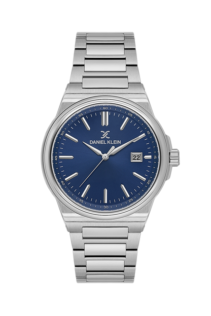 Daniel Klein Blue IP Silver Date Wrist Watch for Men DK.1.14194-3