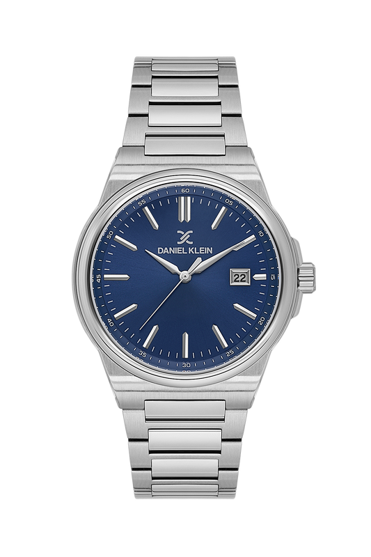 Daniel Klein Blue IP Silver Date Wrist Watch for Men DK.1.14194-3