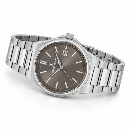 Daniel Klein Warm Gray IP Silver Date Wrist Watch for Men DK.1.14194-4