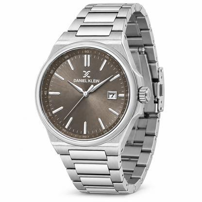 Daniel Klein Warm Gray IP Silver Date Wrist Watch for Men DK.1.14194-4