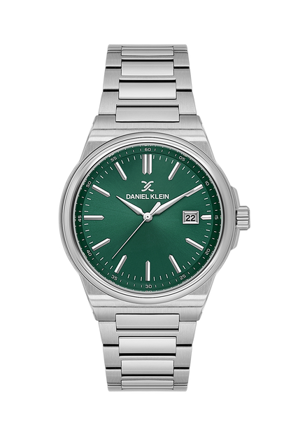 Daniel Klein Green IP Silver Date Wrist Watch for Men DK.1.14194-5
