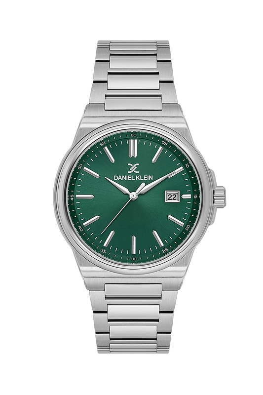 Daniel Klein Green IP Silver Date Wrist Watch for Men DK.1.14194-5
