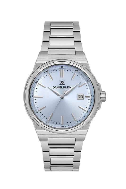 Daniel Klein Blue IP Silver Date Wrist Watch for Men DK.1.14194-6