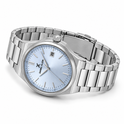 Daniel Klein Blue IP Silver Date Wrist Watch for Men DK.1.14194-6