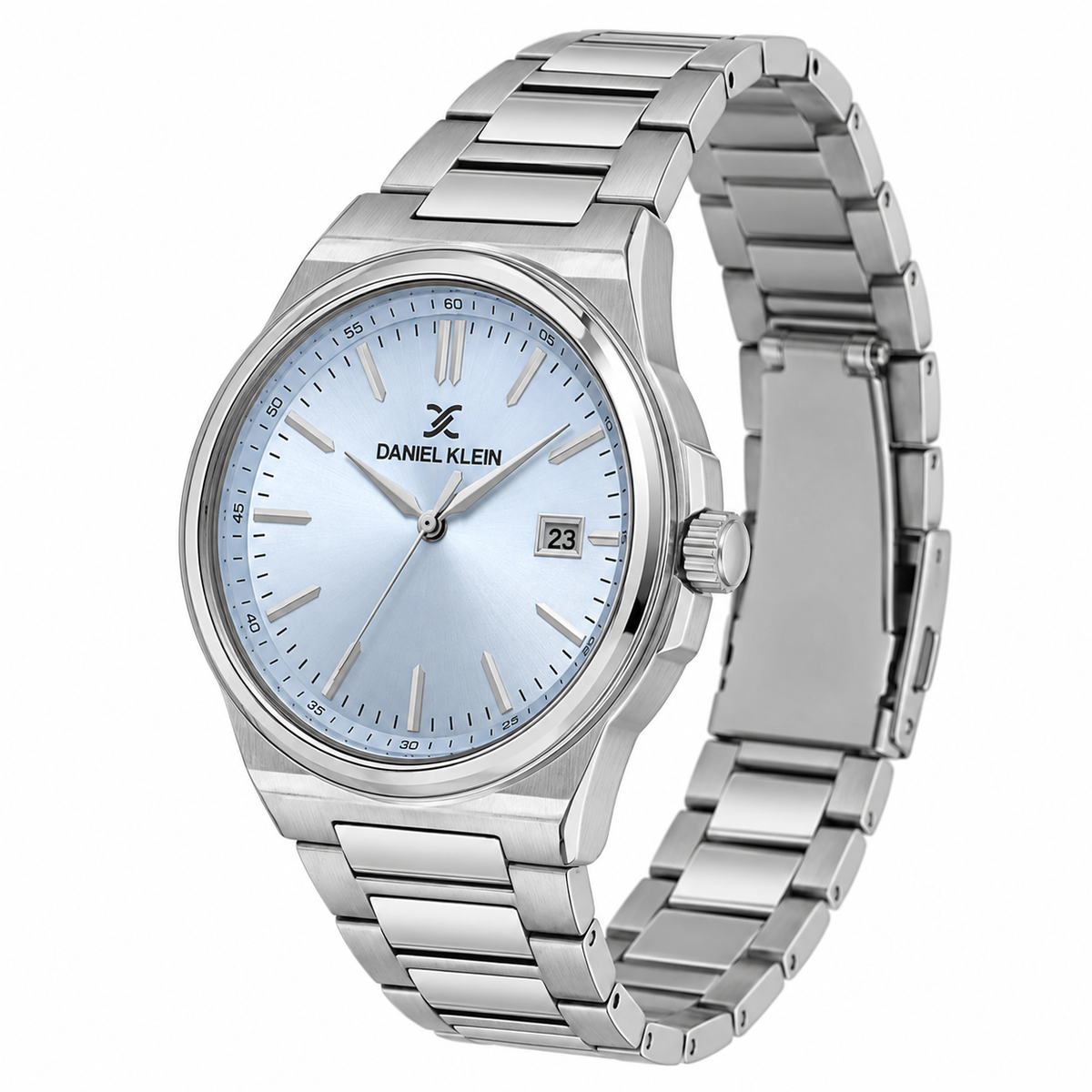 Daniel Klein Blue IP Silver Date Wrist Watch for Men DK.1.14194-6