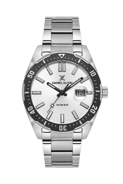 Daniel Klein Silver IP Silver Date Wrist Watch for Men DK.1.14195-1