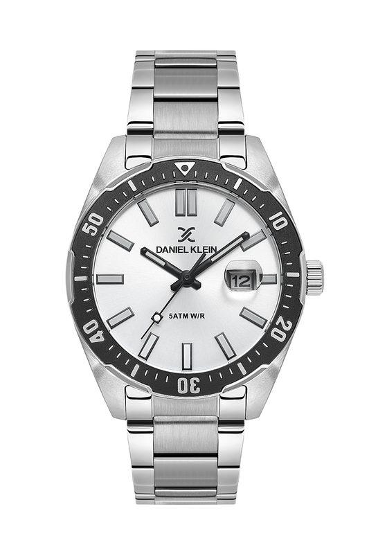 Daniel Klein Silver IP Silver Date Wrist Watch for Men DK.1.14195-1