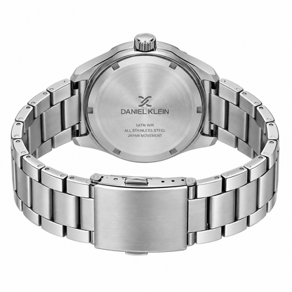 Daniel Klein Silver IP Silver Date Wrist Watch for Men DK.1.14195-1