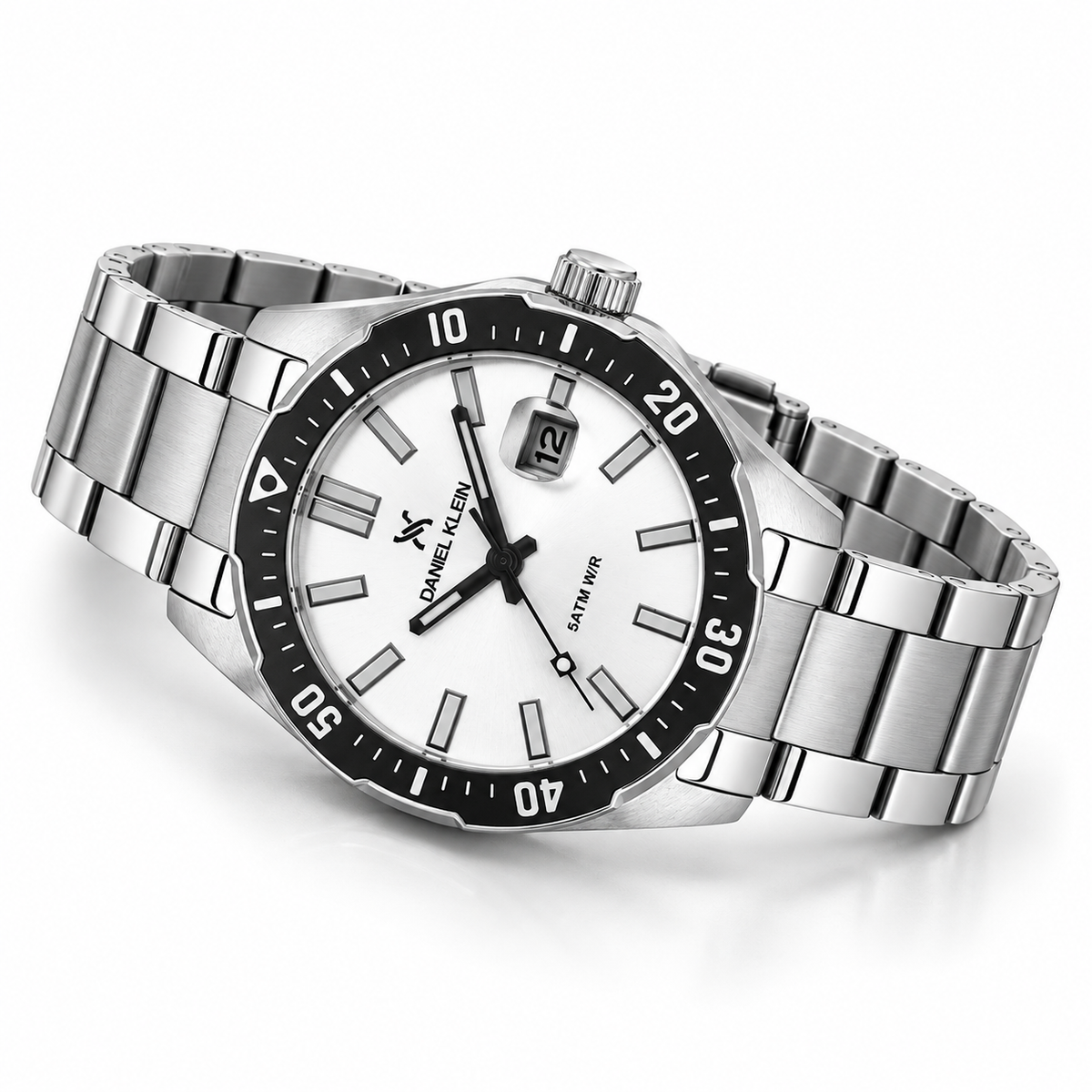 Daniel Klein Silver IP Silver Date Wrist Watch for Men DK.1.14195-1
