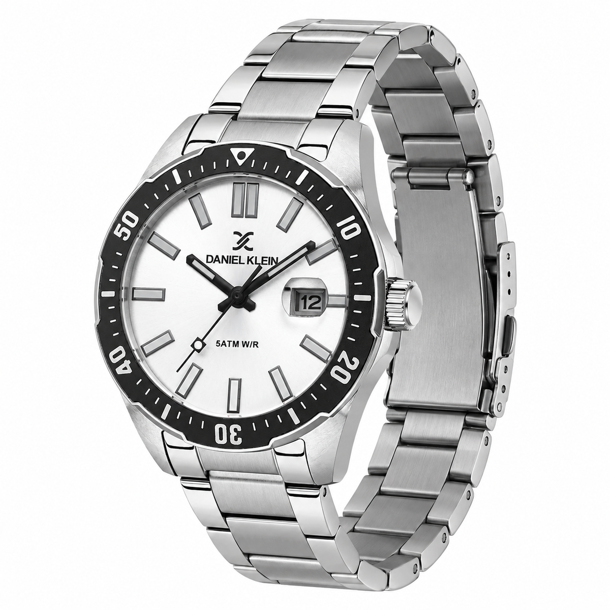 Daniel Klein Silver IP Silver Date Wrist Watch for Men DK.1.14195-1