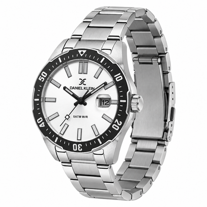 Daniel Klein Silver IP Silver Date Wrist Watch for Men DK.1.14195-1