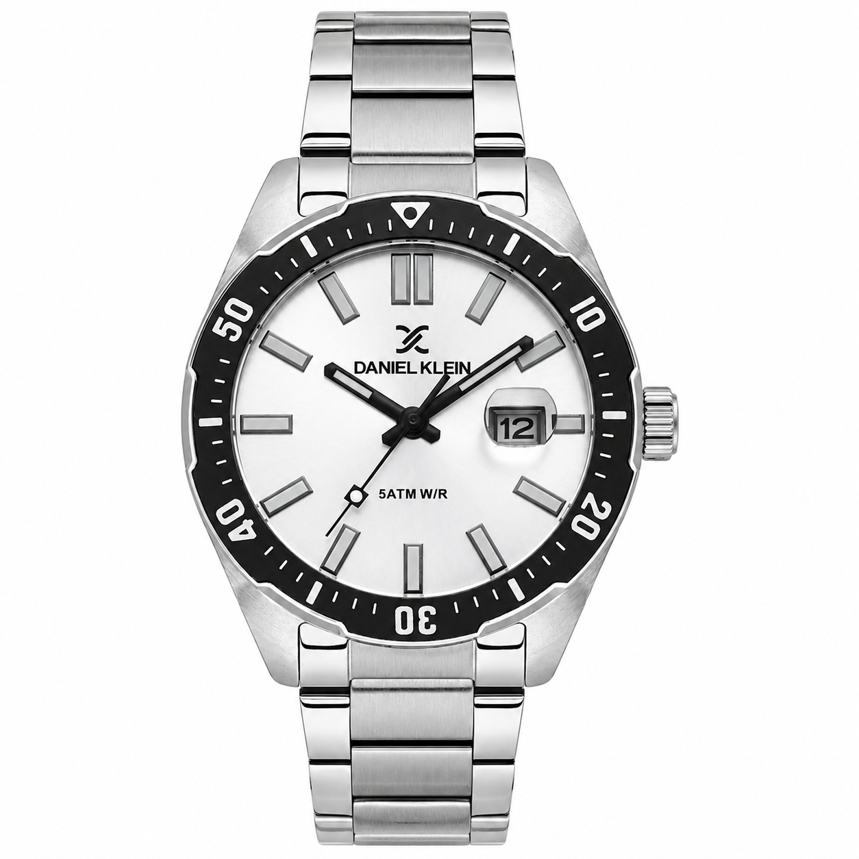 Daniel Klein Silver IP Silver Date Wrist Watch for Men DK.1.14195-1