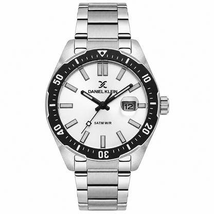Daniel Klein Silver IP Silver Date Wrist Watch for Men DK.1.14195-1