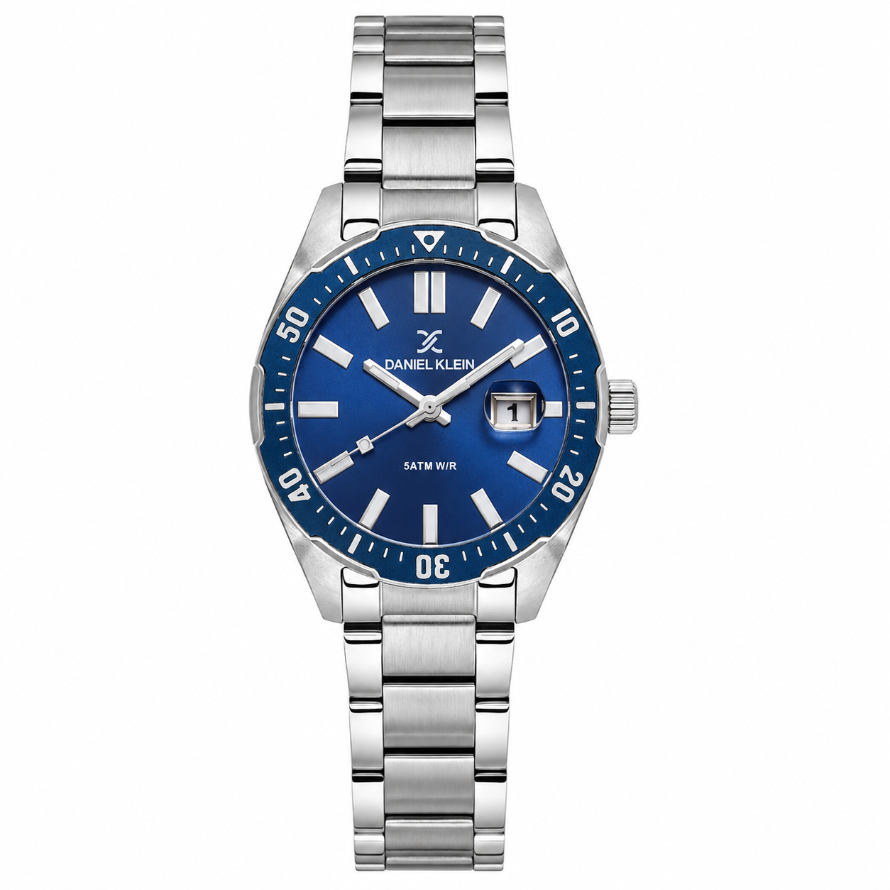 Daniel Klein Blue IP Silver Date Wrist Watch for Men DK.1.14195-2