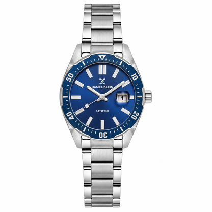 Daniel Klein Blue IP Silver Date Wrist Watch for Men DK.1.14195-2