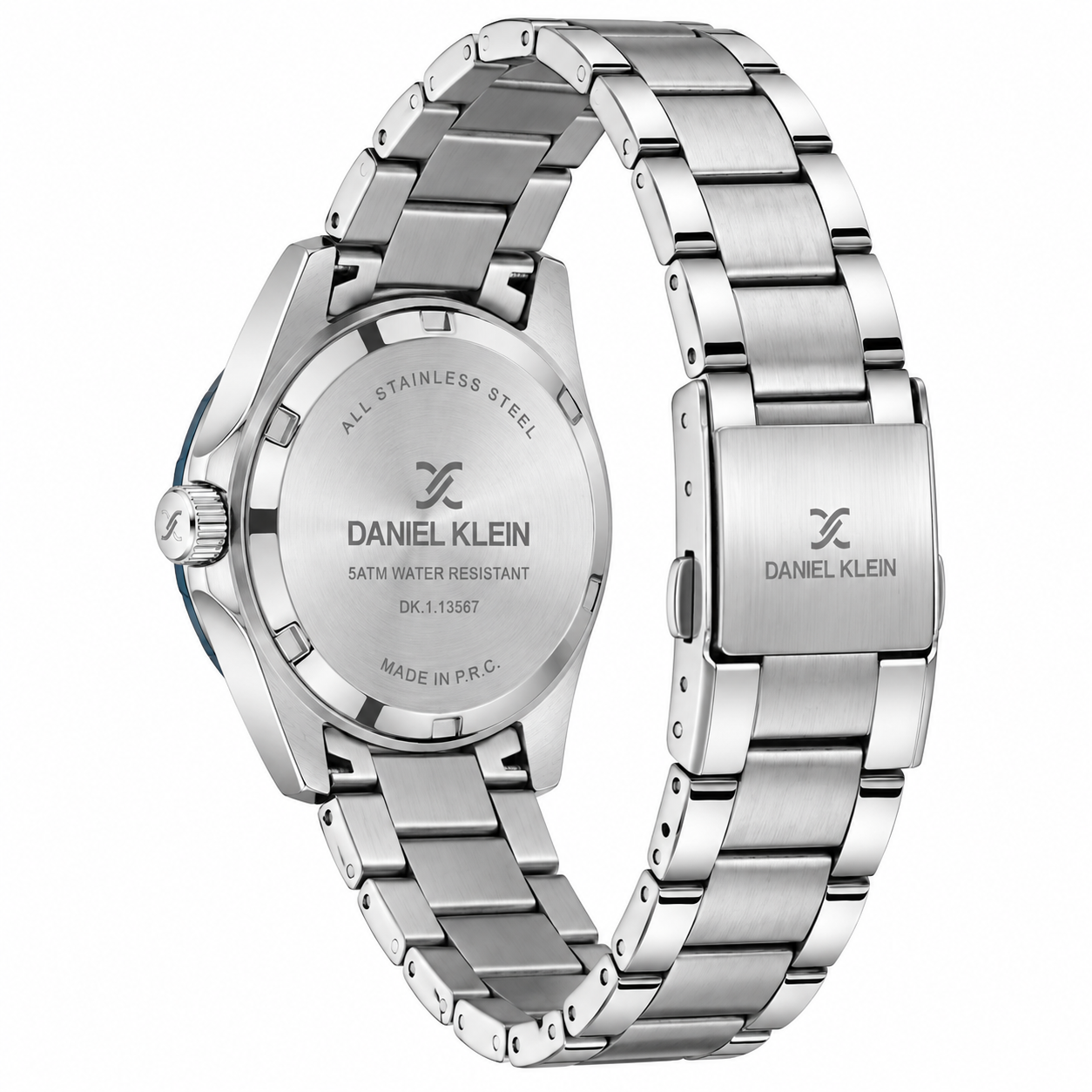 Daniel Klein Blue IP Silver Date Wrist Watch for Men DK.1.14195-2