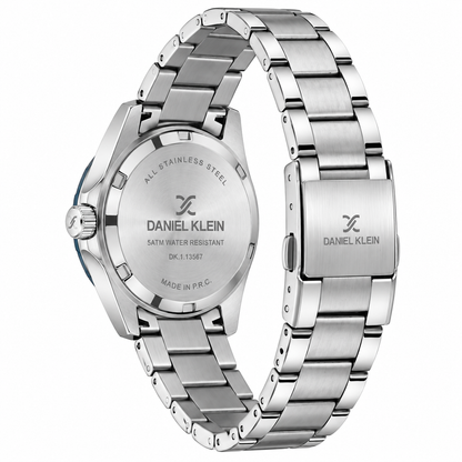 Daniel Klein Blue IP Silver Date Wrist Watch for Men DK.1.14195-2