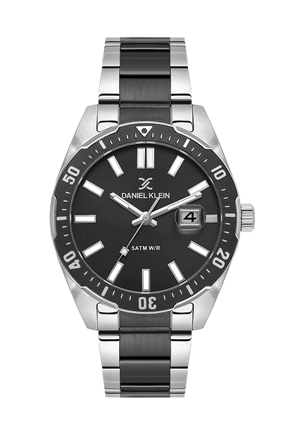 Daniel Klein Gun Black IP Black/Silver Date Wrist Watch for Men DK.1.14195-4