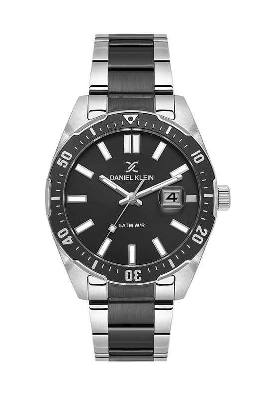 Daniel Klein Gun Black IP Black/Silver Date Wrist Watch for Men DK.1.14195-4