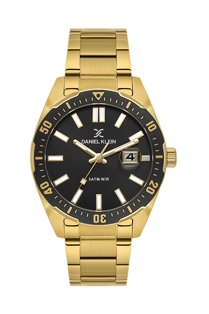 Daniel Klein Gun Black IP Gold Date Wrist Watch for Men DK.1.14195-5