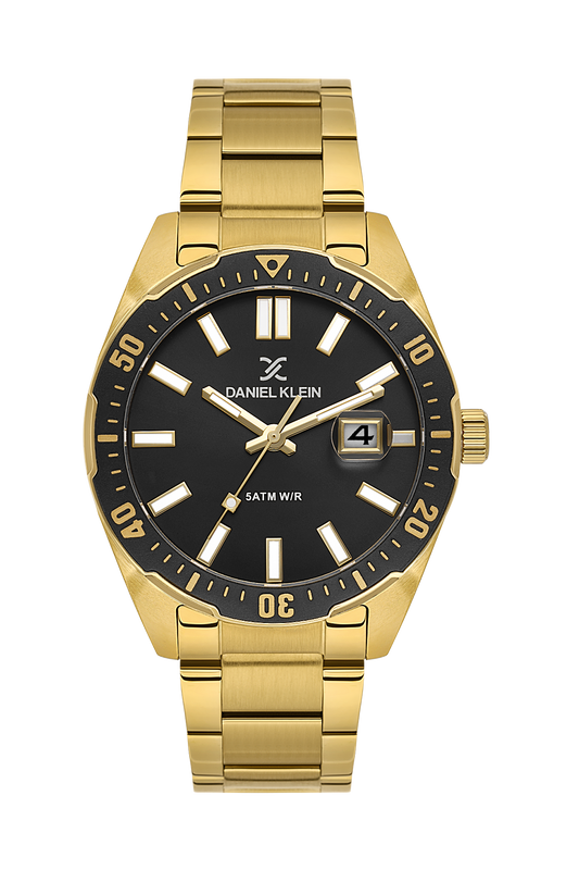 Daniel Klein Gun Black IP Gold Date Wrist Watch for Men DK.1.14195-5