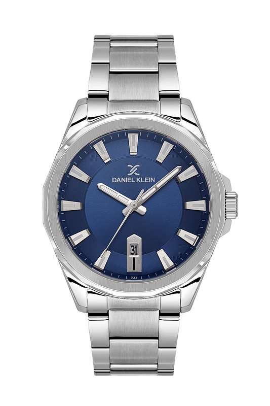 Daniel Klein Dark Blue IP Silver Date Wrist Watch for Men DK.1.14199-3