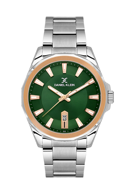 Daniel Klein Dark Green Pink Rosegold Date Wrist Watch for Men DK.1.14199-4