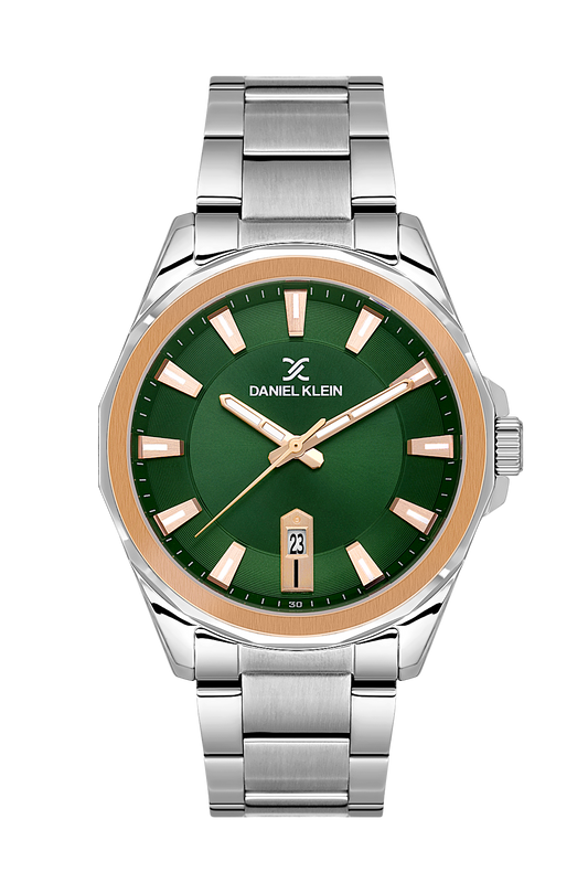 Daniel Klein Dark Green Pink Rosegold Date Wrist Watch for Men DK.1.14199-4