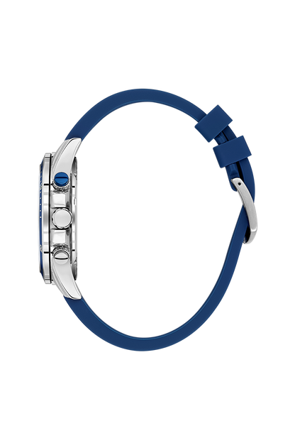 Daniel Klein Dark Blue IP Silver Dual Time Silicone Watch for Men DK.1.14246-3