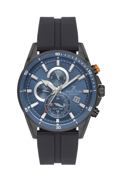 Daniel Klein Blue IP Gun Dual Time Silicone Watch for Men DK.1.14246-4