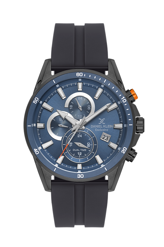Daniel Klein Blue IP Gun Dual Time Silicone Watch for Men DK.1.14246-4