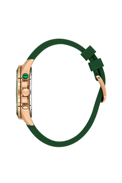 Daniel Klein Dark Green Pink Rosegold Dual Time Silicone Watch for Men DK.1.14246-6